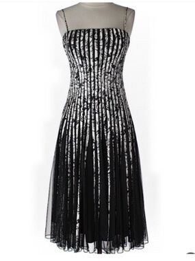 Frank Lyman Floral Sheer Overlay Accordion MeshTulle Pleated Gown Cocktail Dress